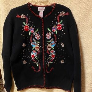 Elegant Black Cardigan with Vibrant Embroidery
